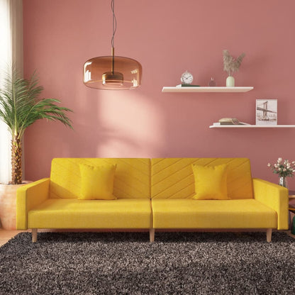 2Místná Rozkládací Pohovka Se 2 Polštáři Žlutá Textil