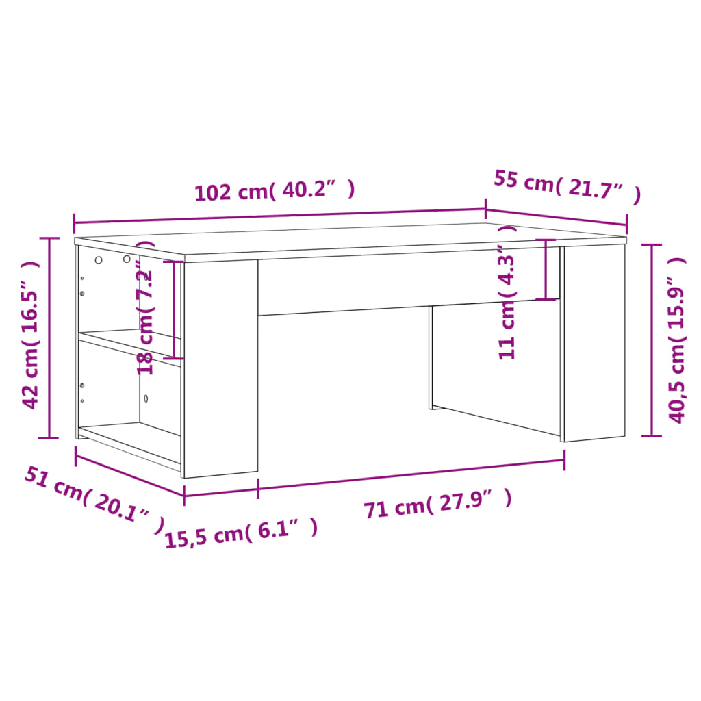 Konferenční Stolek Bílý 102 X 55 X 42 Cm Kompozitní Dřevo
