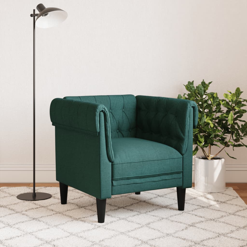 Křeslo Chesterfield Tmavě Zelené Textil