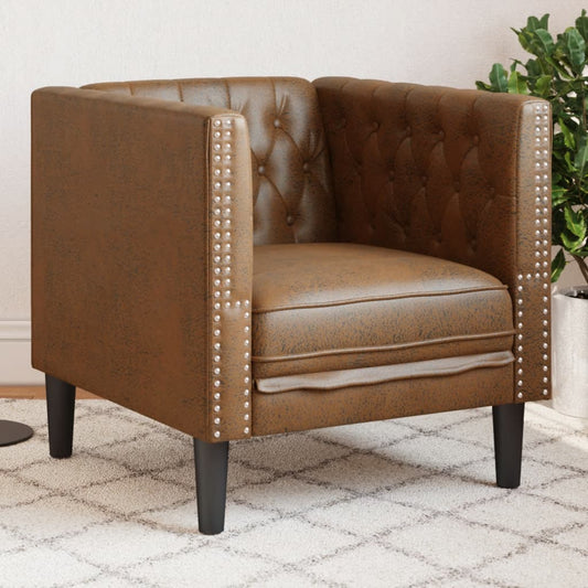 Křeslo Chesterfield Hnědé Umělá Semišová Kůže