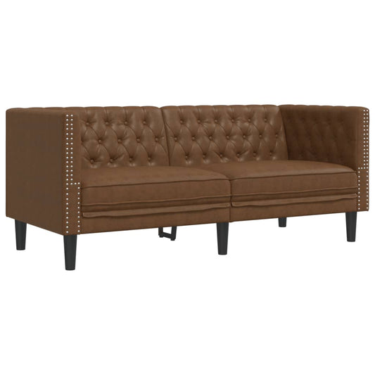 Pohovka Chesterfield 2Místná Hnědá Umělá Semišová Kůže