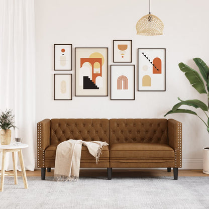 Pohovka Chesterfield 2Místná Hnědá Umělá Semišová Kůže