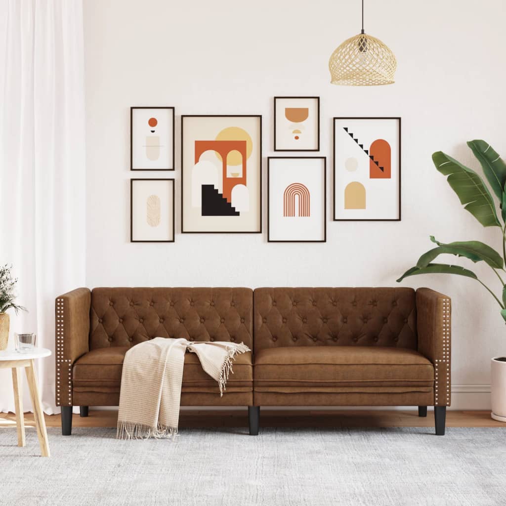 Pohovka Chesterfield 3Místná Umělá Semišová Kůže
