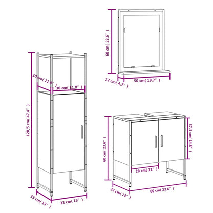 3Dílný Set Koupelnových Skříněk Šedý Sonoma Kompozitní Dřevo