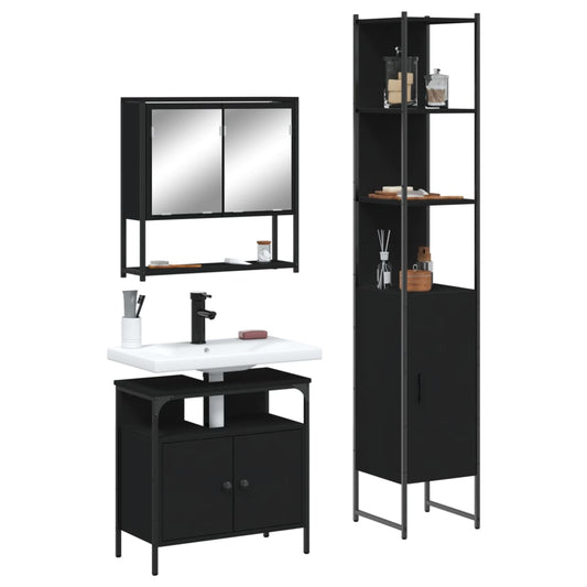 3dílný set koupelnového nábytku černý kompozitní dřevo