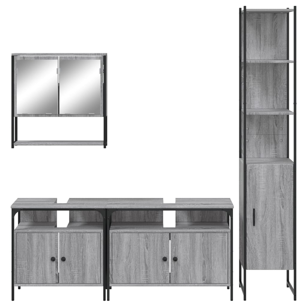 4dílný set koupelnového nábytku šedý sonoma kompozitní dřevo