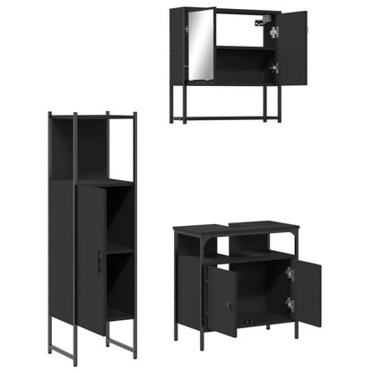 3Dílný Set Koupelnového Nábytku Černý Kompozitní Dřevo
