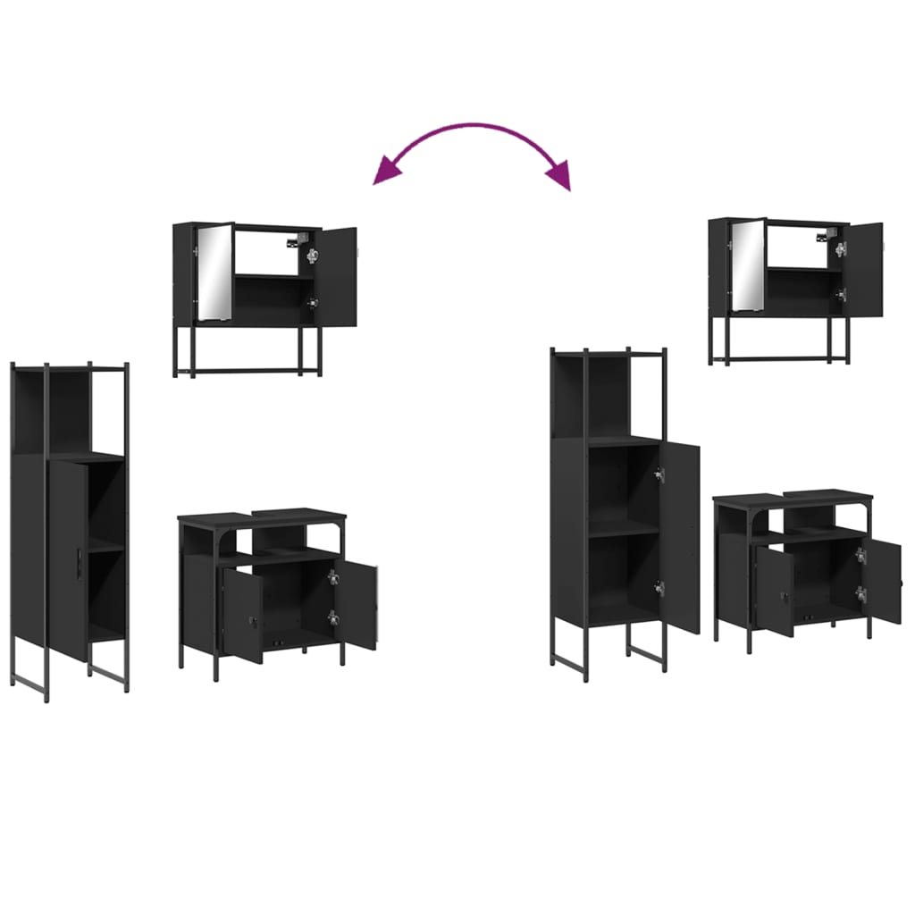 3Dílný Set Koupelnového Nábytku Černý Kompozitní Dřevo