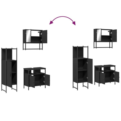 3Dílný Set Koupelnového Nábytku Černý Kompozitní Dřevo
