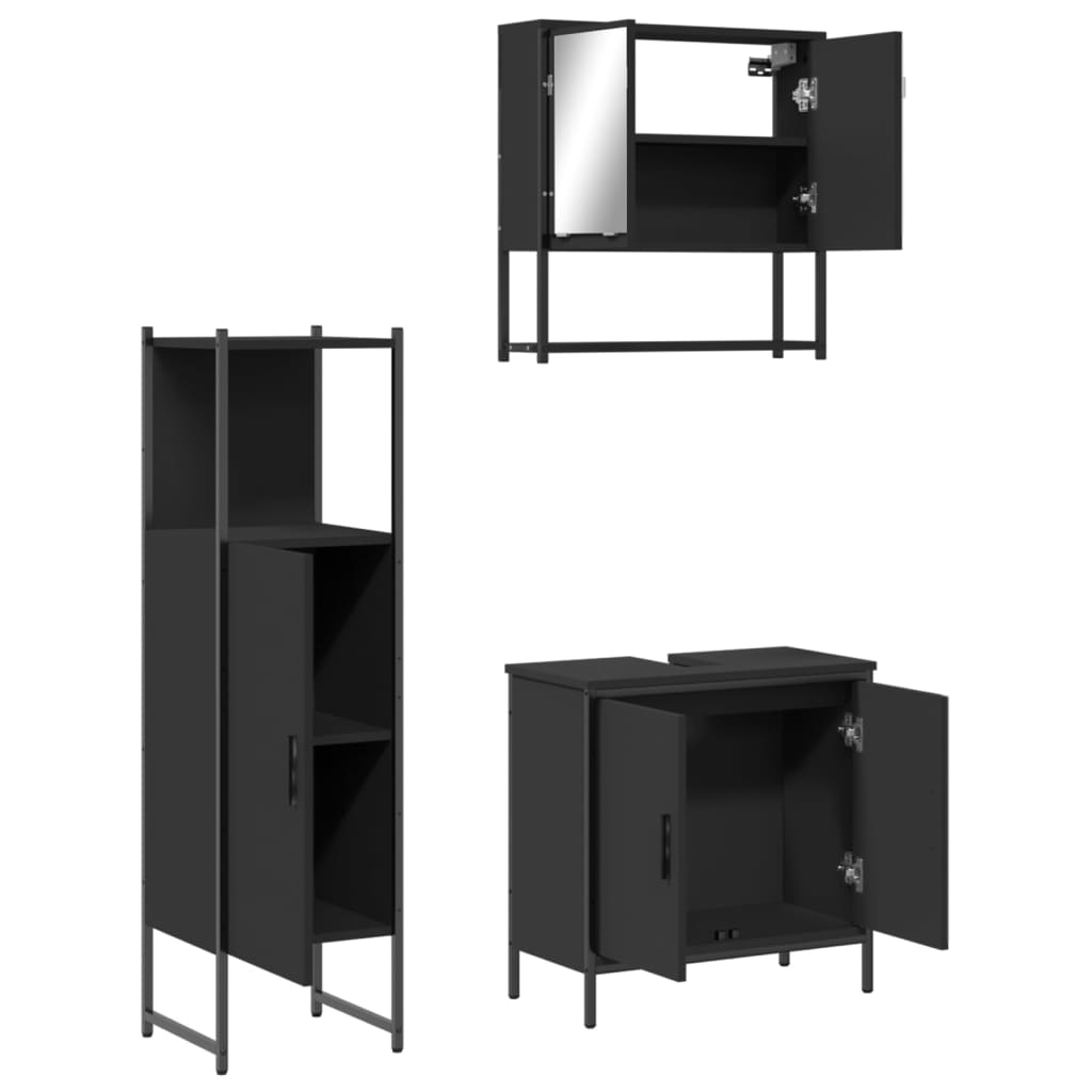 3Dílný Set Koupelnového Nábytku Černý Kompozitní Dřevo