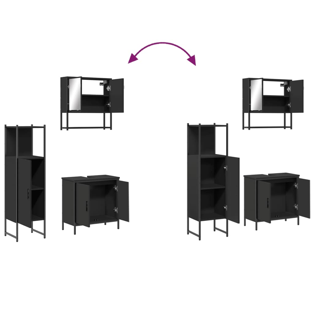 3Dílný Set Koupelnového Nábytku Černý Kompozitní Dřevo