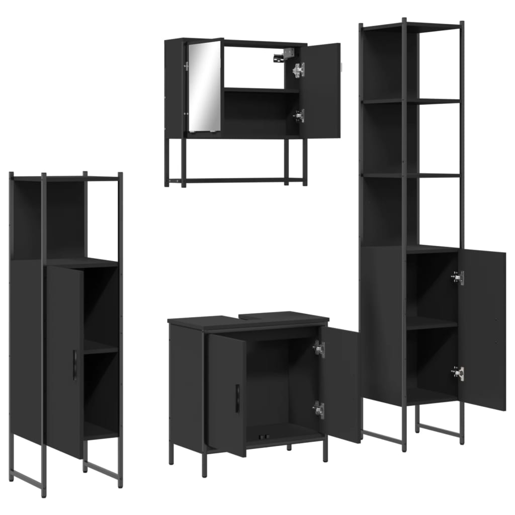 4Dílný Set Koupelnového Nábytku Černý Kompozitní Dřevo