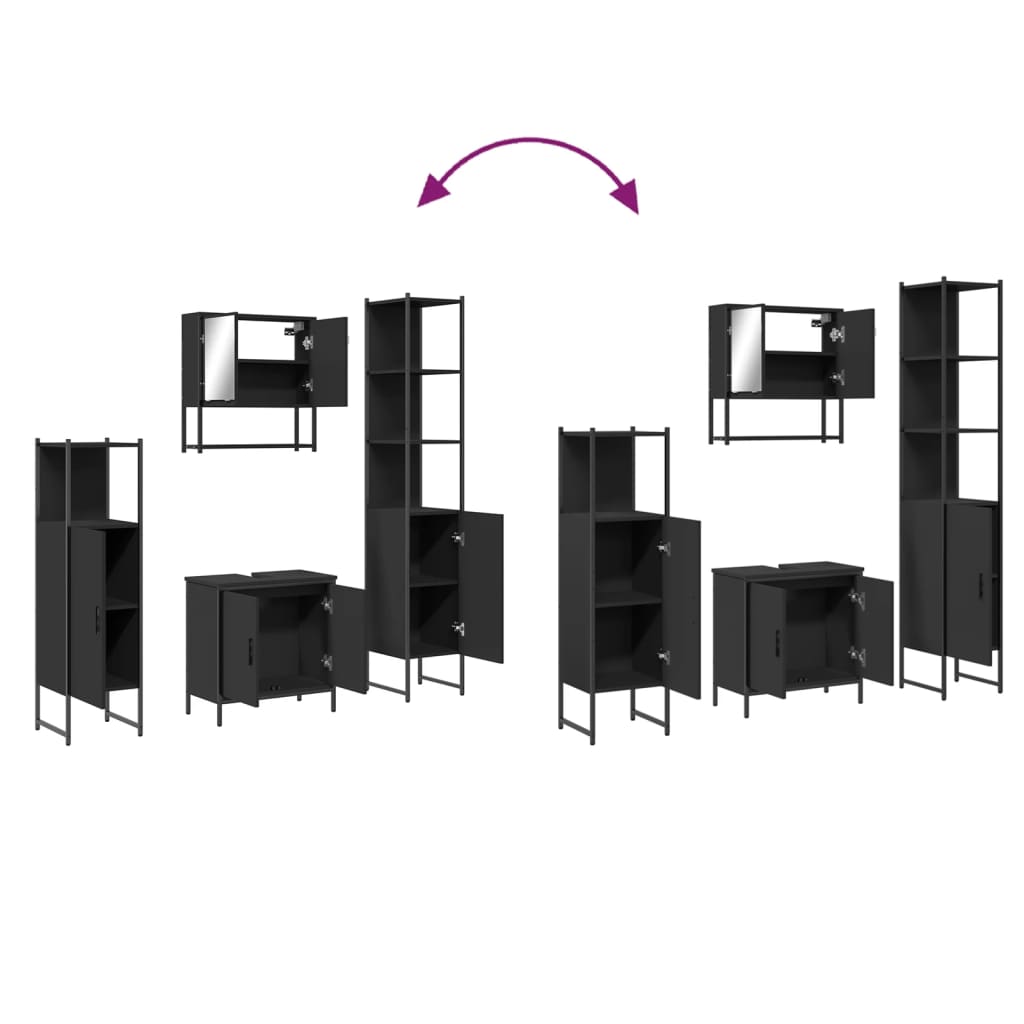 4Dílný Set Koupelnového Nábytku Černý Kompozitní Dřevo