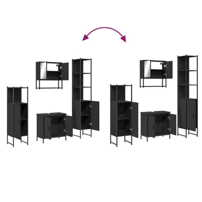 4Dílný Set Koupelnového Nábytku Černý Kompozitní Dřevo
