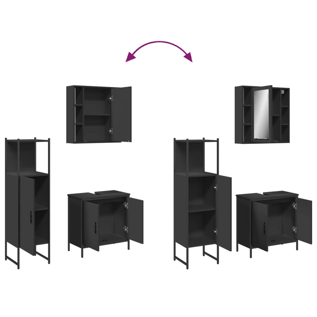 3Dílný Set Koupelnových Skříněk Černý Kompozitní Dřevo