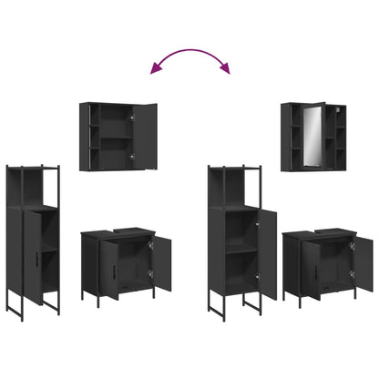 3Dílný Set Koupelnových Skříněk Černý Kompozitní Dřevo