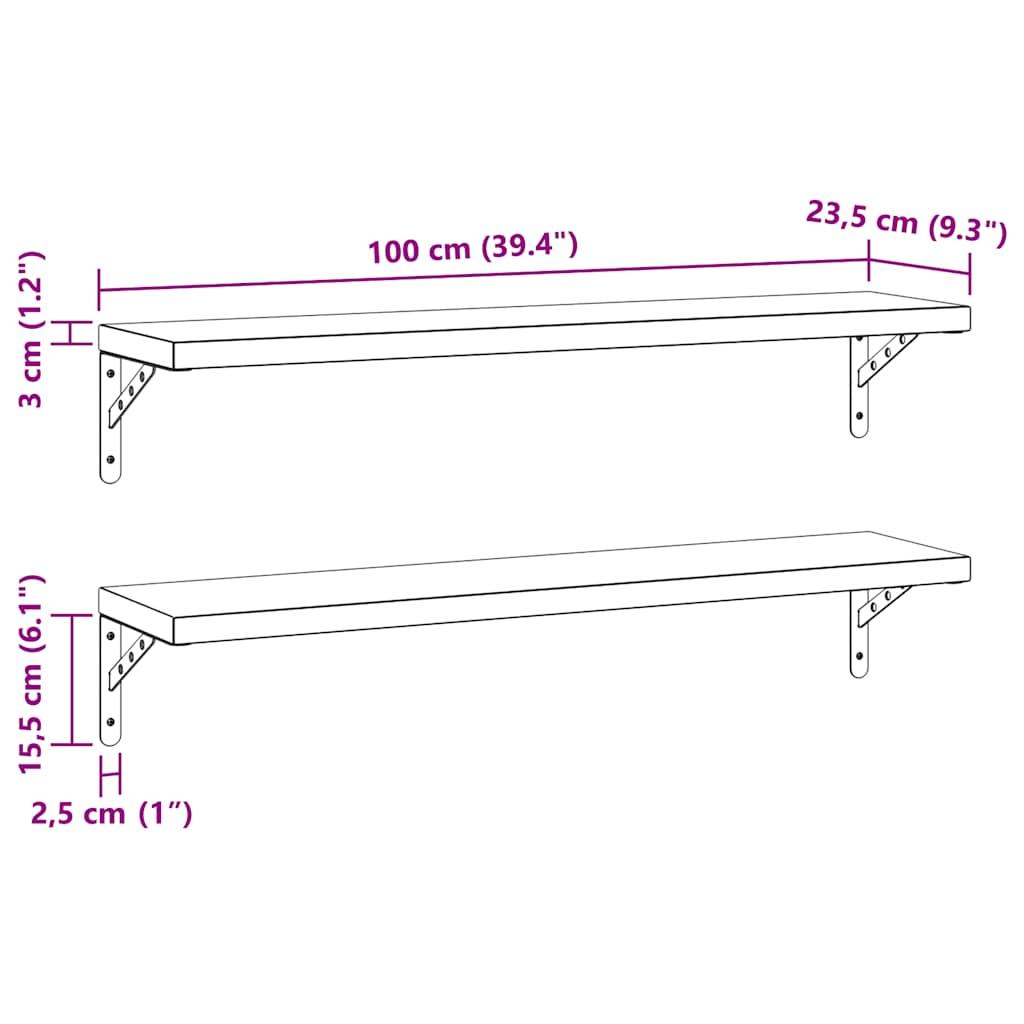 Nástěnné Police 2 Ks 100 X 23,5 Cm Stříbrné Nerezová Ocel