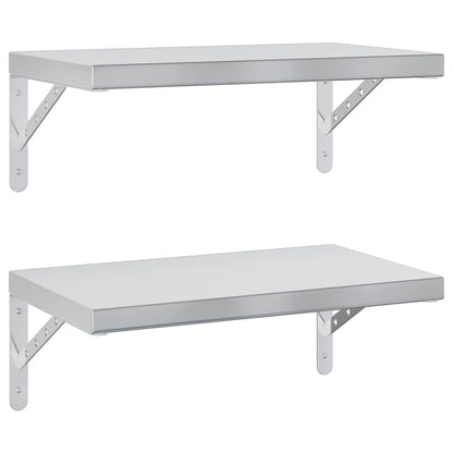 Nástěnné Police 2 Ks 50 X 30 Cm Stříbrné Nerezová Ocel