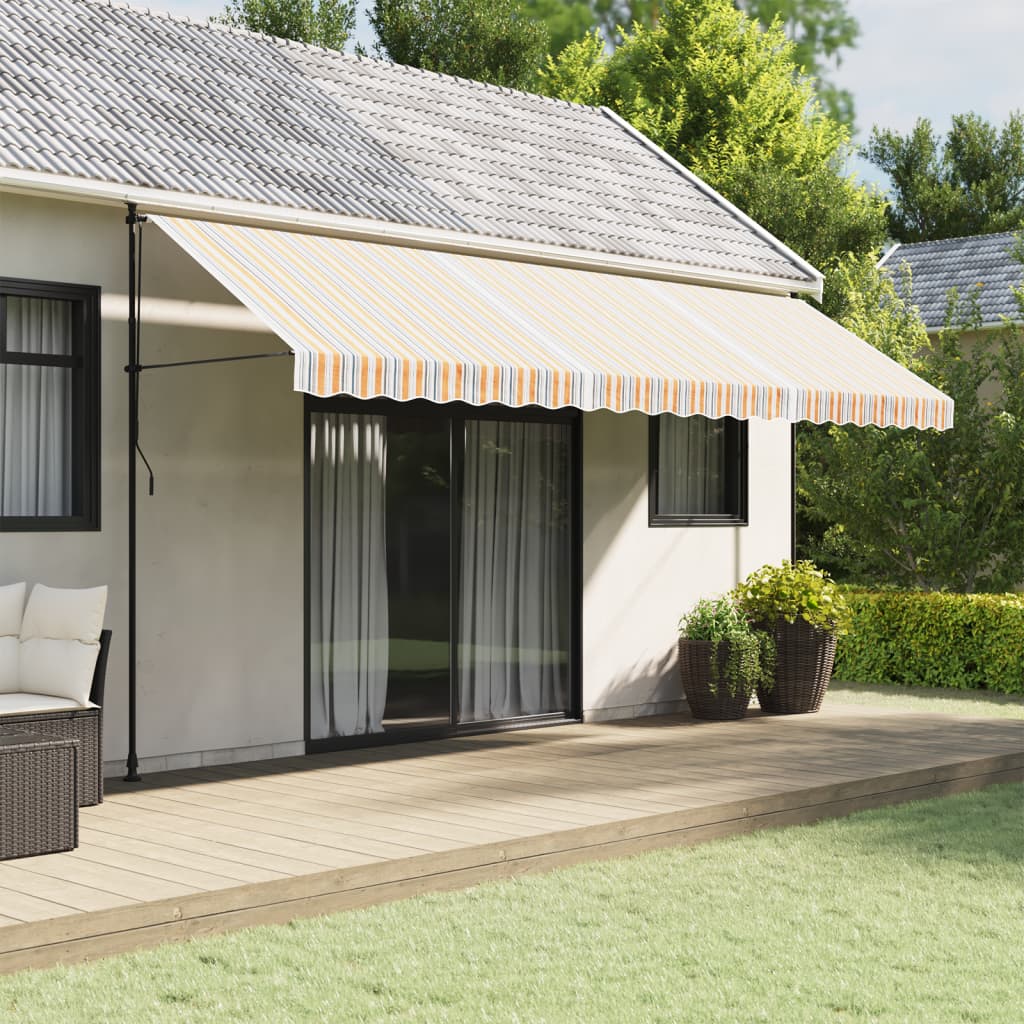 Náhradní Plachta Na Markýzu Vícebarevné Pruhy 4 X 3 M Modrá A Oranžová