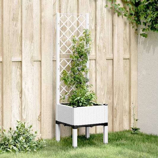 Zahradní truhlík s treláží bílý 40 x 40 x 142 cm PP