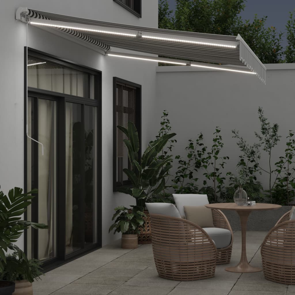 Ručně Zatahovací Markýza S Led Antracitová A Bílá 350 X 250 Cm