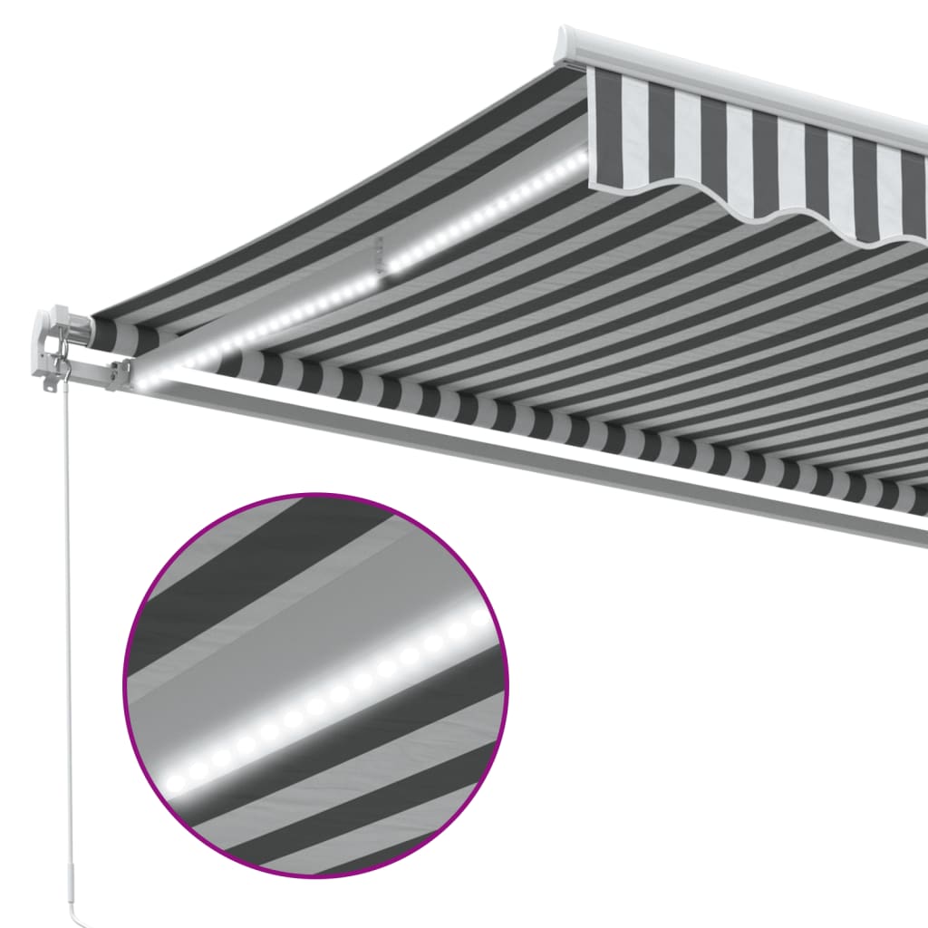 Ručně Zatahovací Markýza S Led Antracitová A Bílá 350 X 250 Cm