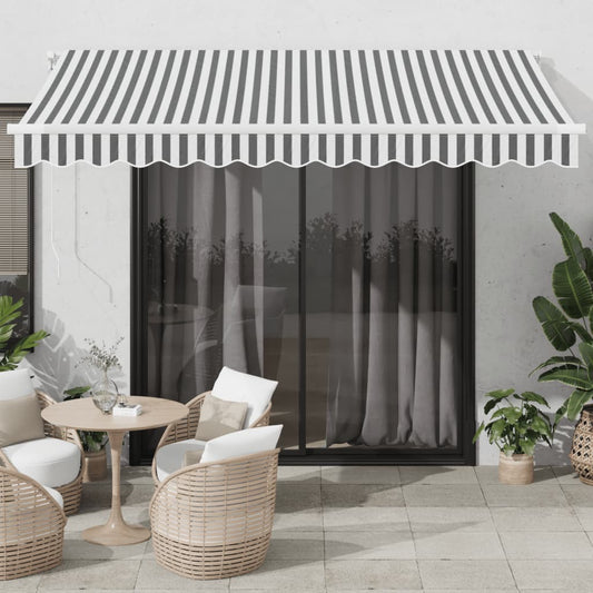 Ručně Zatahovací Markýza S Led Antracitová A Bílá 350 X 250 Cm