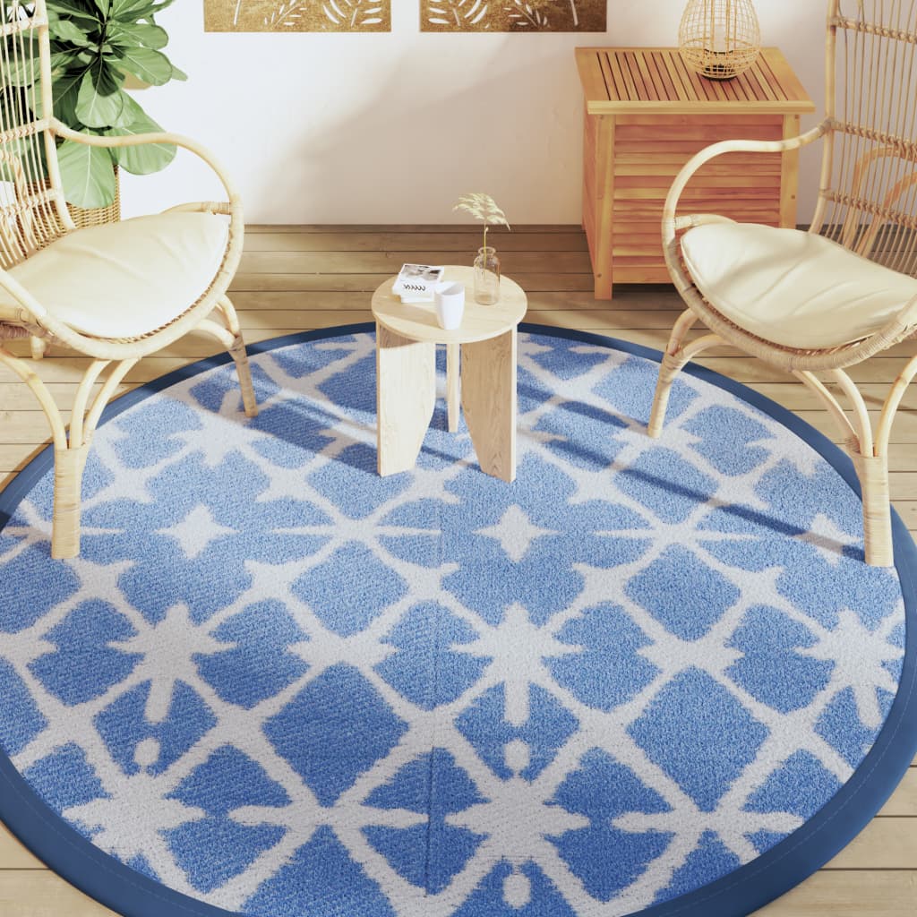 Venkovní koberec modrý a bílý Ø 200 cm PP