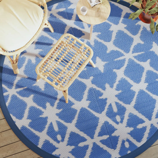 Venkovní koberec modrý a bílý Ø 200 cm PP