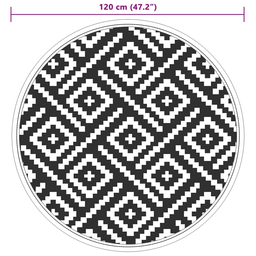 Venkovní koberec bílý a černý Ø 120 cm PP