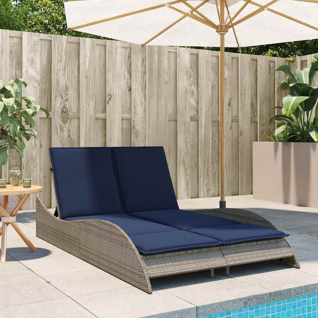 Zahradní Lehátko S Polštáři Šedé 114 X 205 X 73 Cm Polyratan