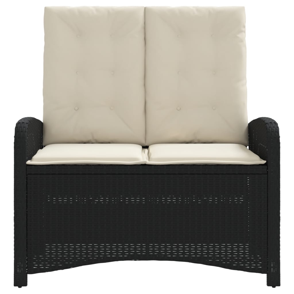 Polohovací Zahradní Lavice S Poduškami Černá Polyratan