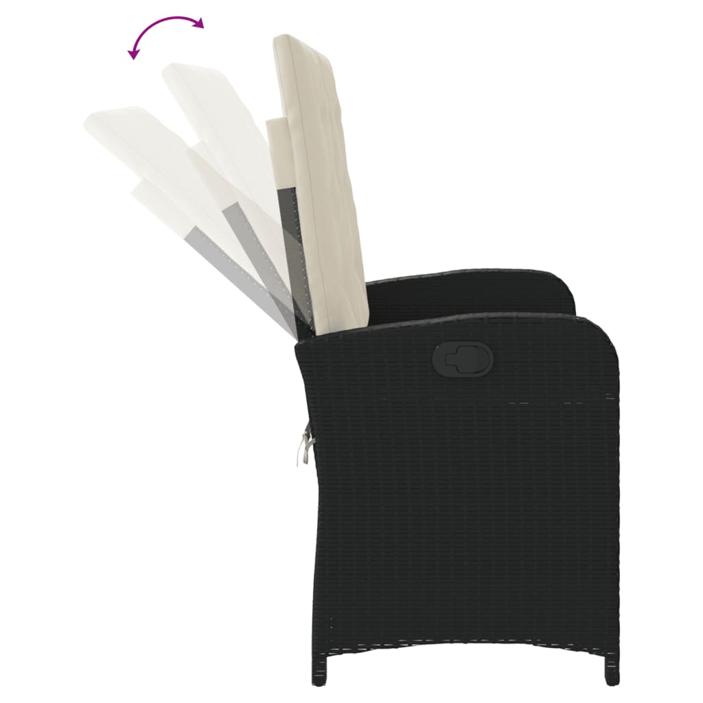 Polohovací Zahradní Lavice S Poduškami Černá Polyratan