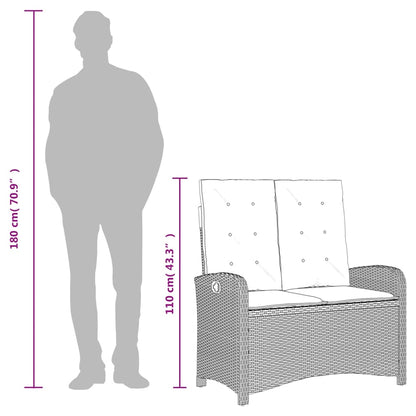 Polohovací Zahradní Lavice S Poduškami Černá Polyratan