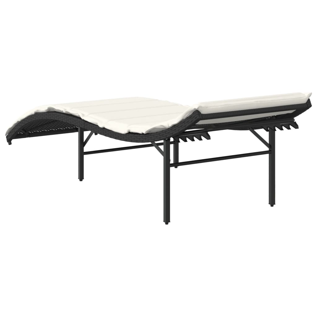Zahradní Lehátko S Poduškou Černé 55 X 199 X 50 Cm Polyratan