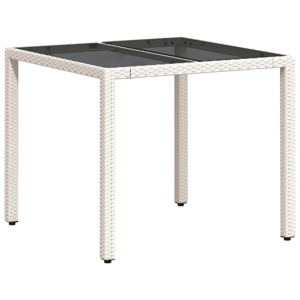 Zahradní Stůl Se Skleněnou Deskou Bílý 90X90X75 Cm Polyratan