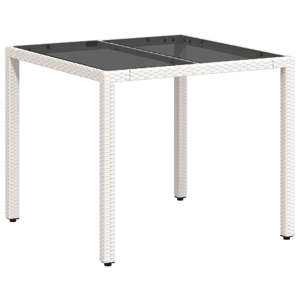 Zahradní Stůl Se Skleněnou Deskou Bílý 90X90X75 Cm Polyratan