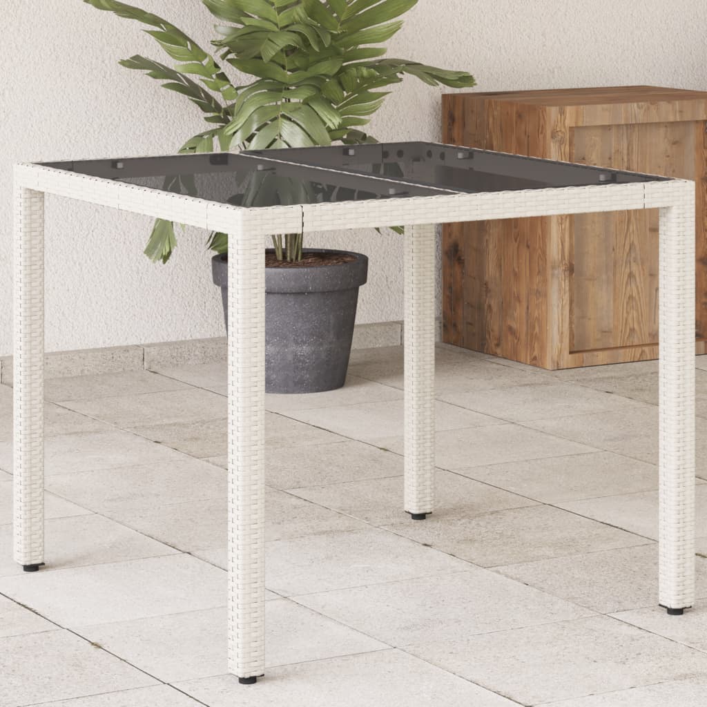 Zahradní Stůl Se Skleněnou Deskou Bílý 90X90X75 Cm Polyratan
