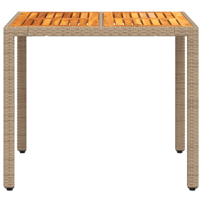 Zahradní Stůl Béžový 90 X 90 X 75 Cm Polyratan Akáciové Dřevo