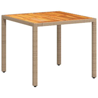 Zahradní Stůl Béžový 90 X 90 X 75 Cm Polyratan Akáciové Dřevo