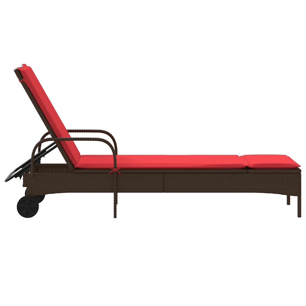 Zahradní Lehátko S Kolečky A Polštářem Hnědé Polyratanové