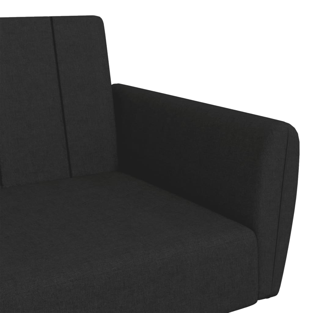 2Místná Rozkládací Pohovka S Podnožkou Černá Textil