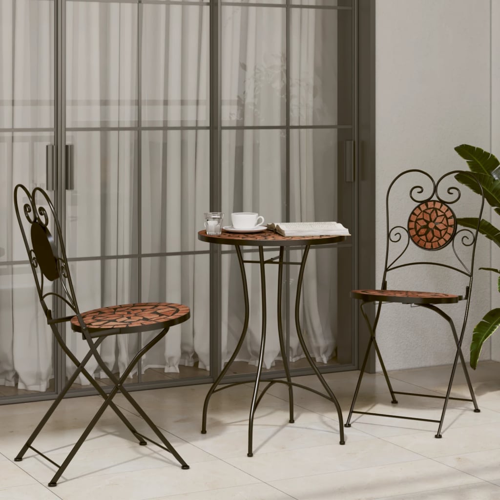 3Dílný Mozaikový Bistro Set Keramický Terakotovo-Bílý
