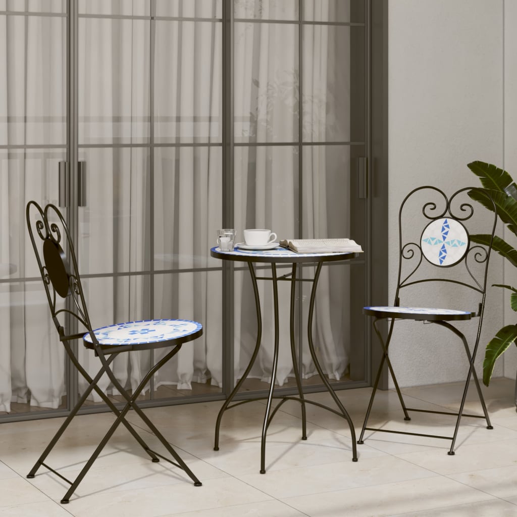3Dílný Mozaikový Bistro Set Keramický Terakotovo-Bílý