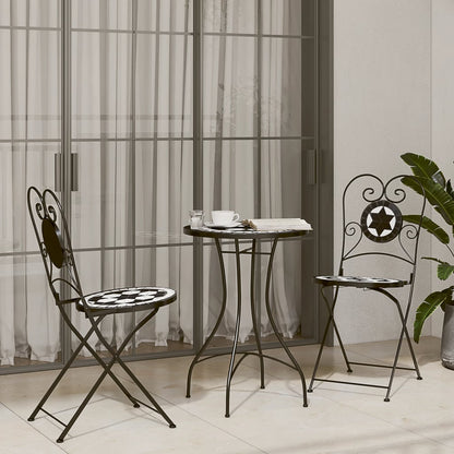 3Dílný Mozaikový Bistro Set Keramický Terakotovo-Bílý
