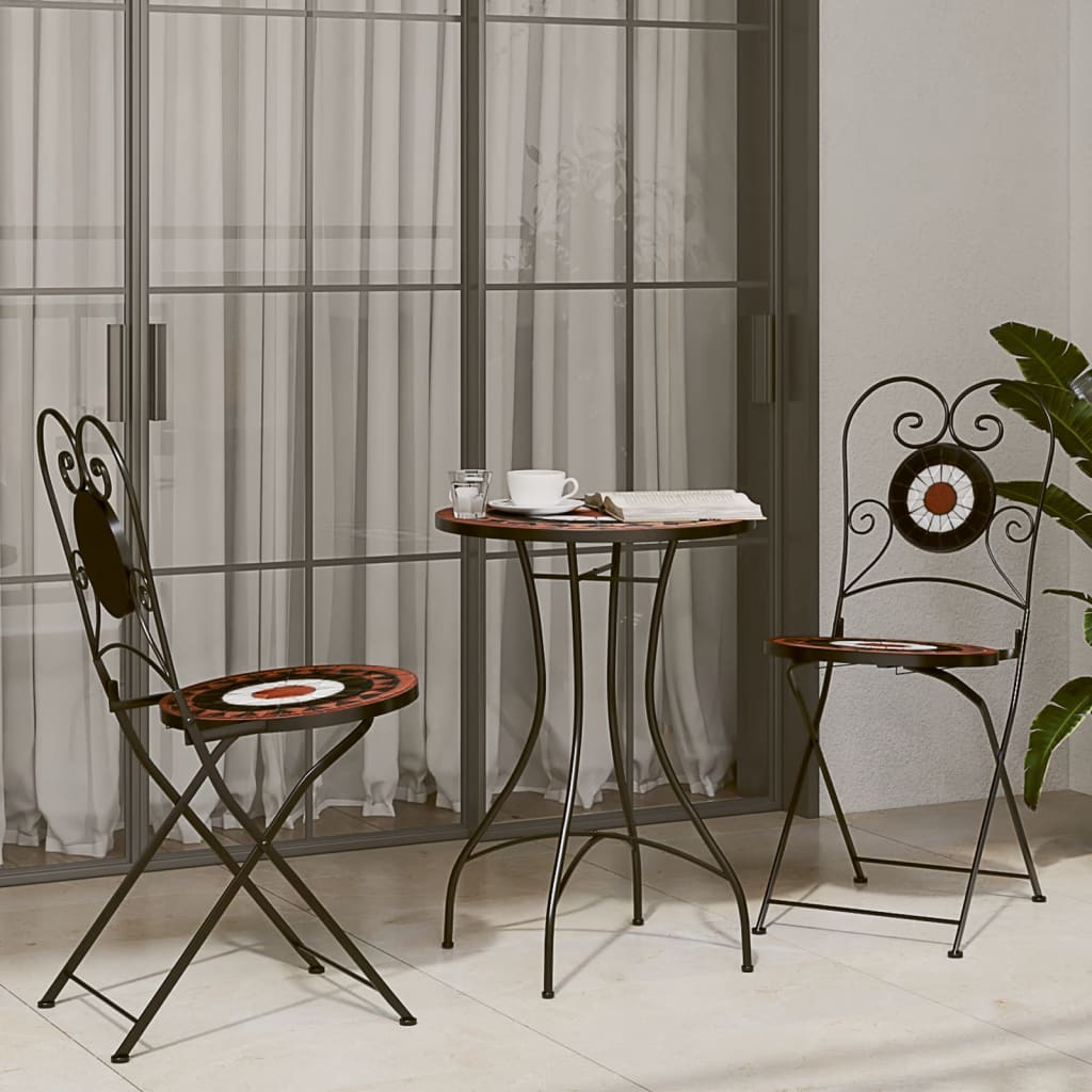 3Dílný Mozaikový Bistro Set Keramický Terakotovo-Bílý