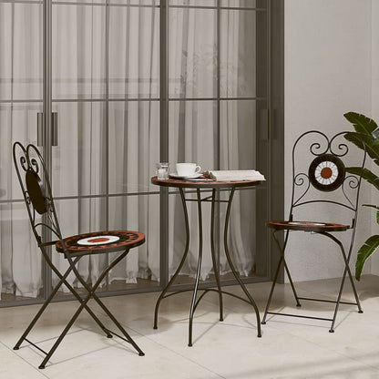 3Dílný Mozaikový Bistro Set Keramický Terakotovo-Bílý