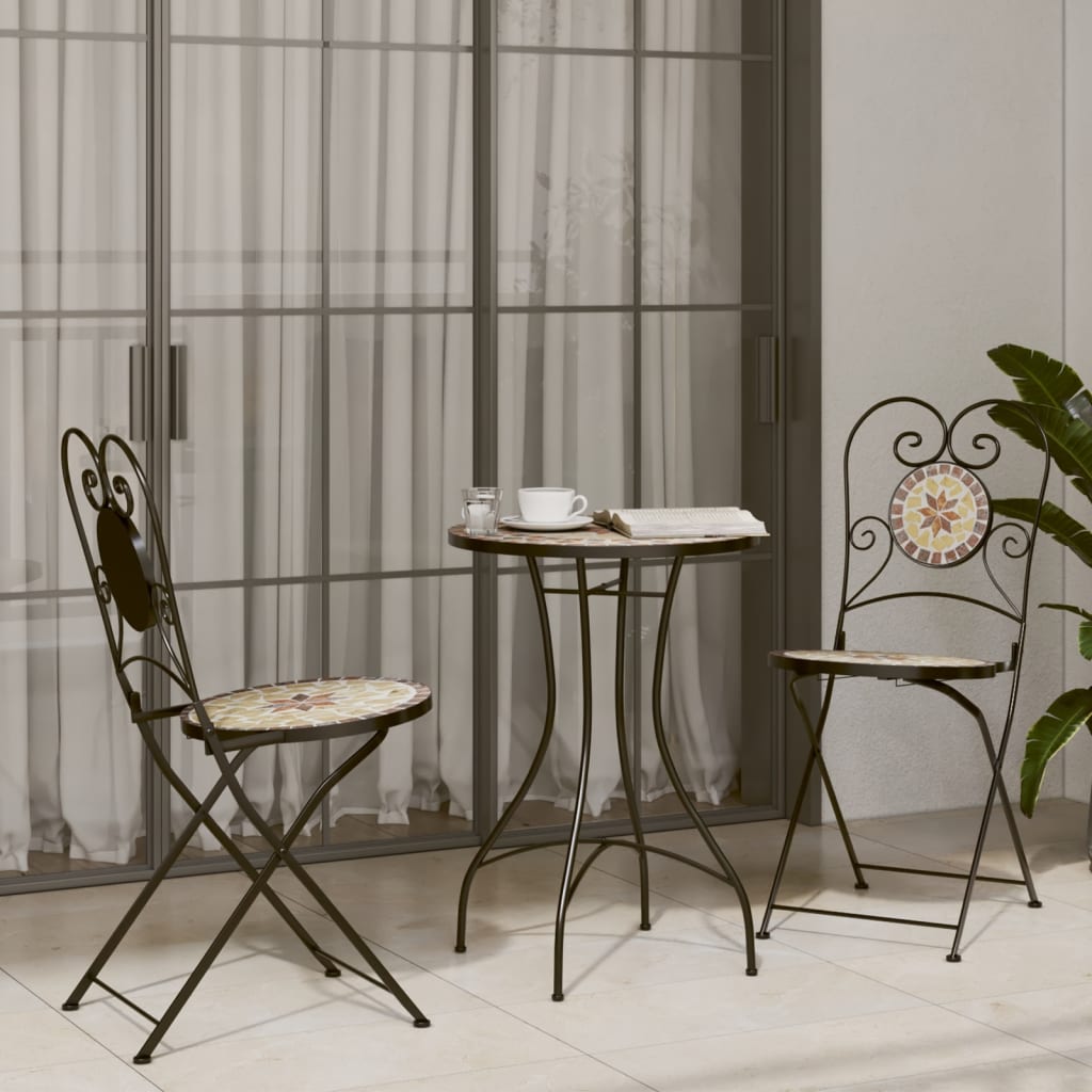 3Dílný Mozaikový Bistro Set Keramický Terakotovo-Bílý