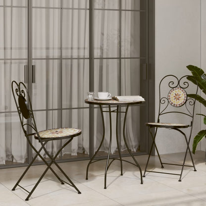 3Dílný Mozaikový Bistro Set Keramický Terakotovo-Bílý