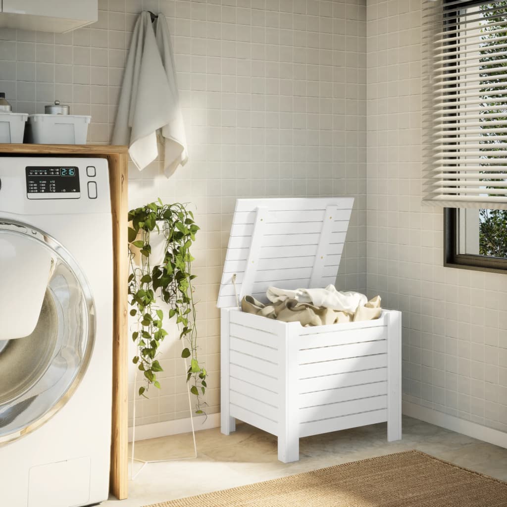 Úložný Box S Víkem Rana Bílý Masivní Borové Dřevo Bílá